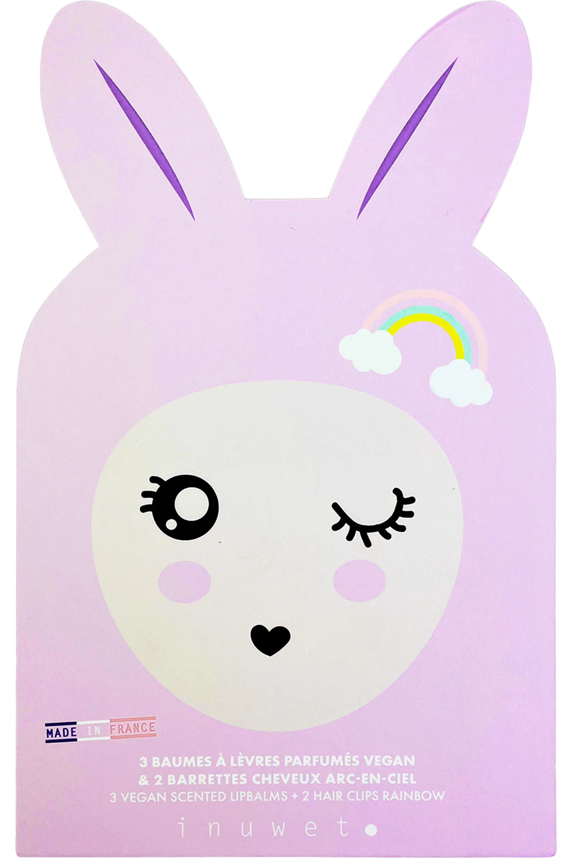 Inuwet (In Unicorn We Trust) Coffret enfant Lapin avec 3 baumes à lèvres + 2 barettes