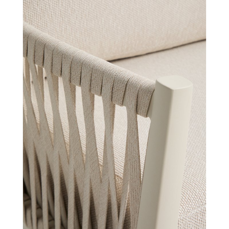 Ensemble Aleria avec canapé 3 places, 2 fauteuils et table basse en aluminium et corde synthétique écru
