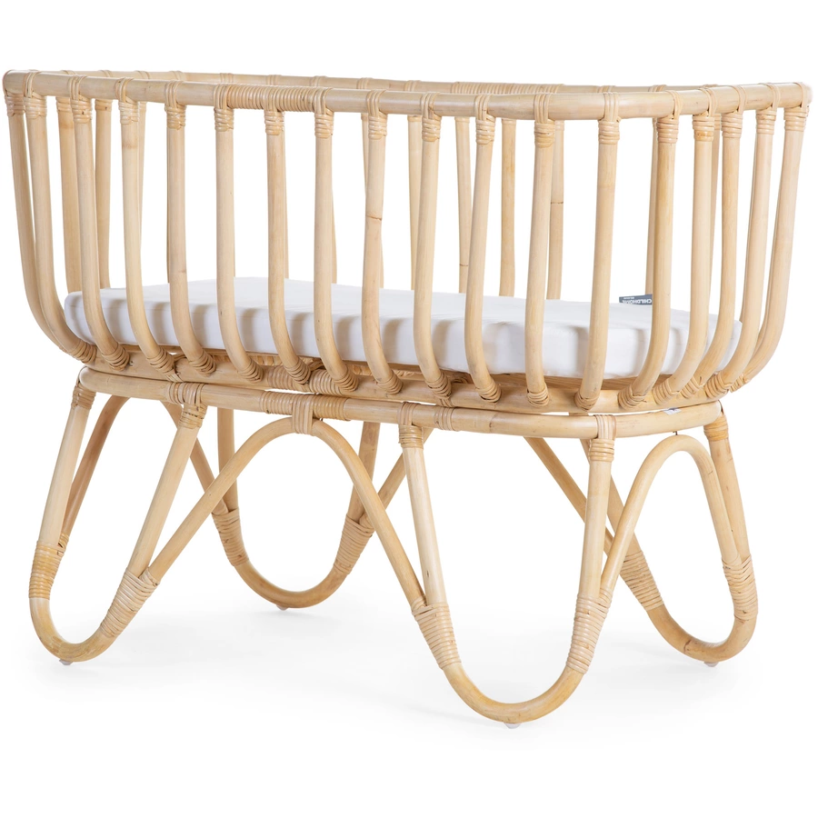 CHILDHOME Wiege Rattan rechteckig mit Nestchen und Matratze