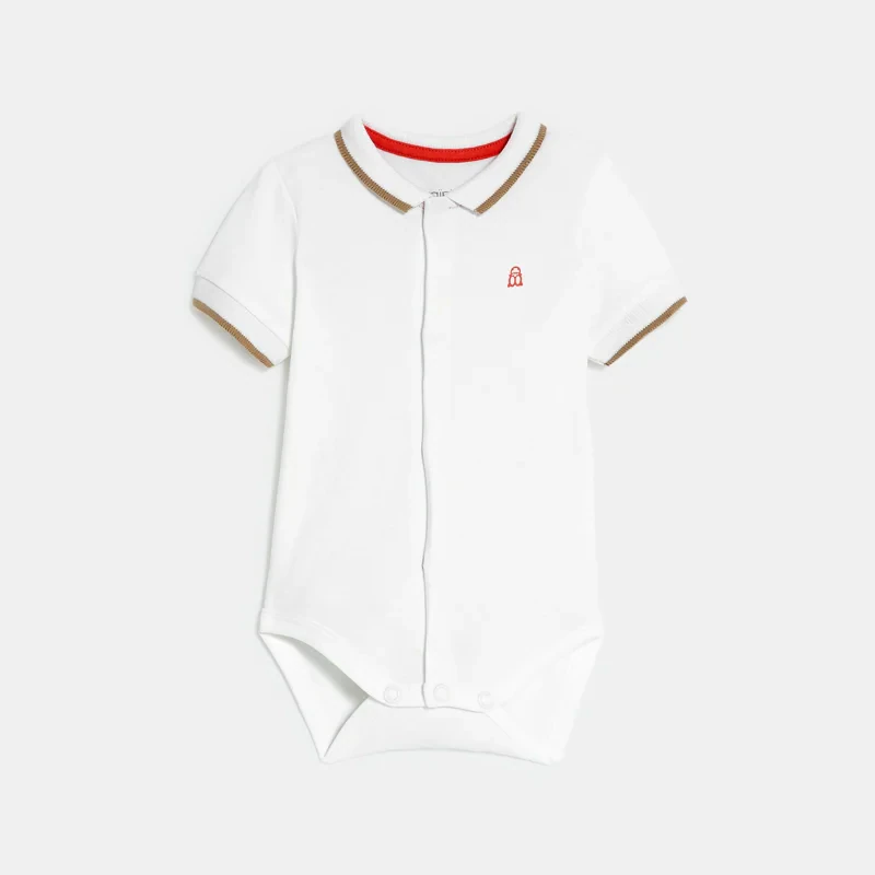 Salopette courte molleton rayée et body rouge bébé garçon Orange