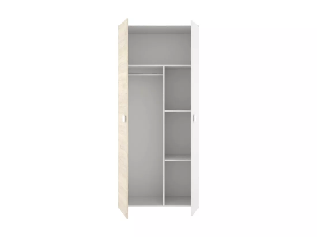 Garde-robe 2 portes Dcantla, Meubles de chambre, Penderie de plain-pied, Placard à vêtements, 90x53 h202 cm, Blanc et Chêne clair