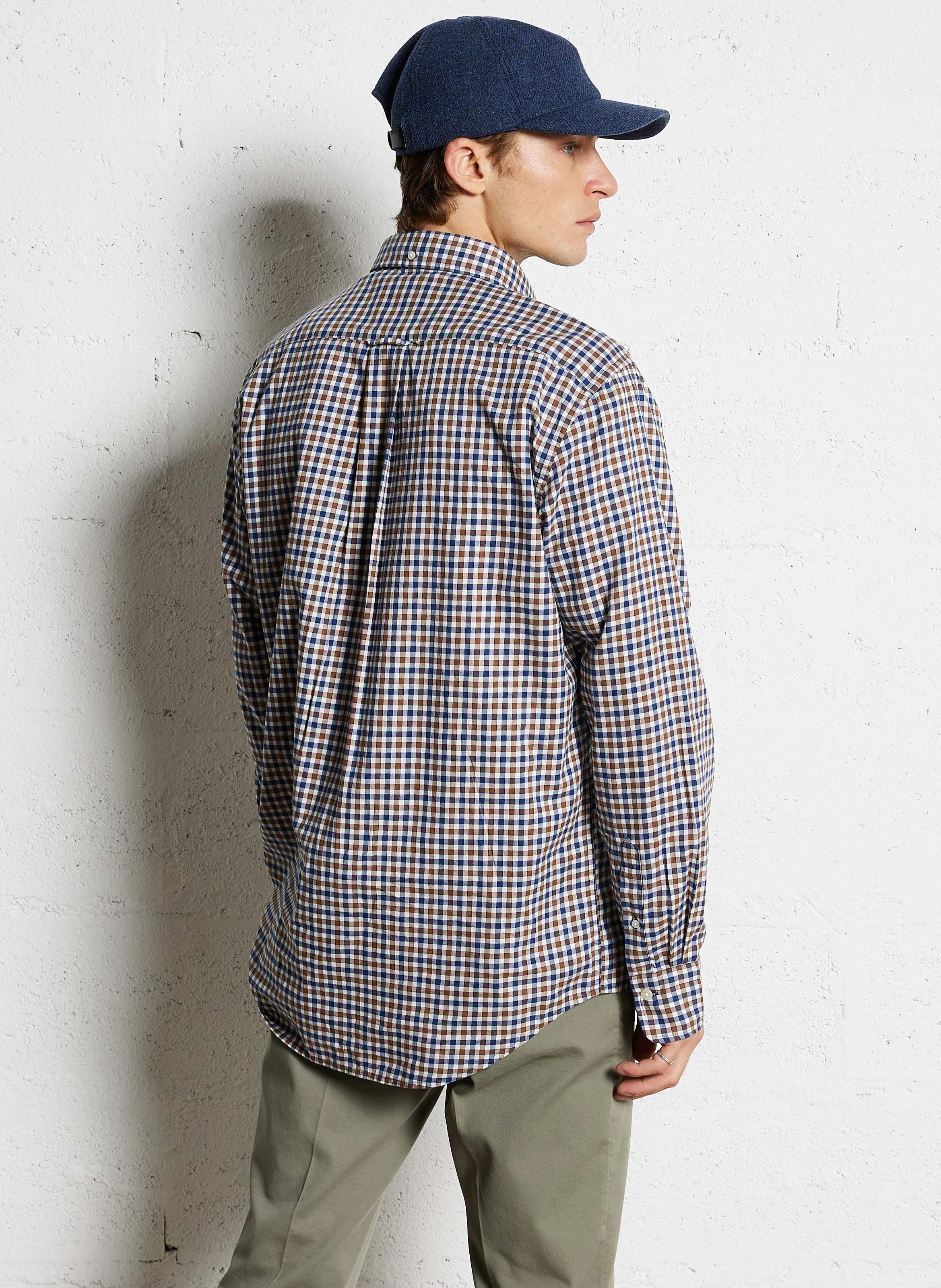 Chemise regular à carreaux en coton | Orange