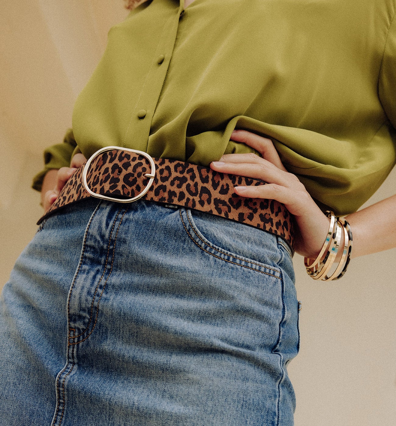 Ceinture léopard en cuir Femme - Imprimé multicolore