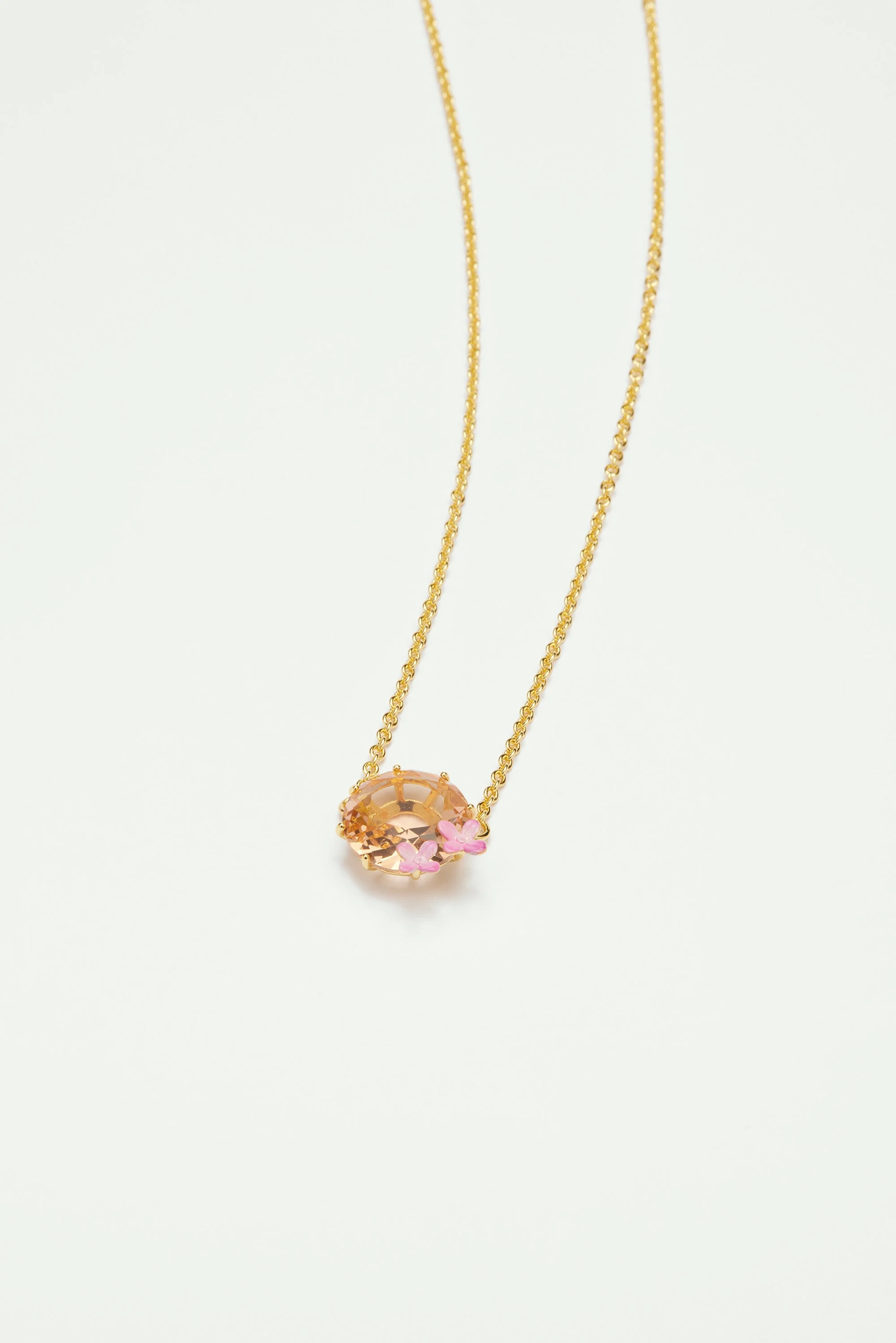 Collier fin pierre ronde et fleurs la diamantineabricot | Rose