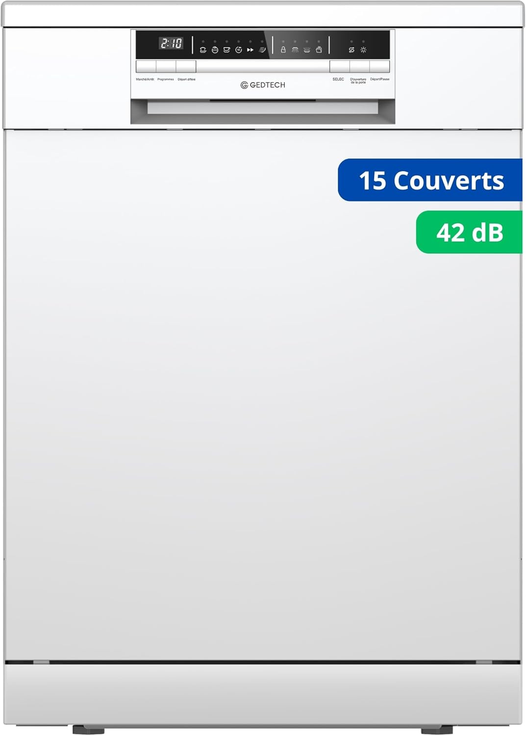 GEDTECH Lave-vaisselle GLV1542DX 15cv - Tiroir à couverts - 42 dB - Ultra silencieux - Départ Différé - Eco - Intensif - Rapide – Faible conso - Classe C - Dark Inox - Protection enfant