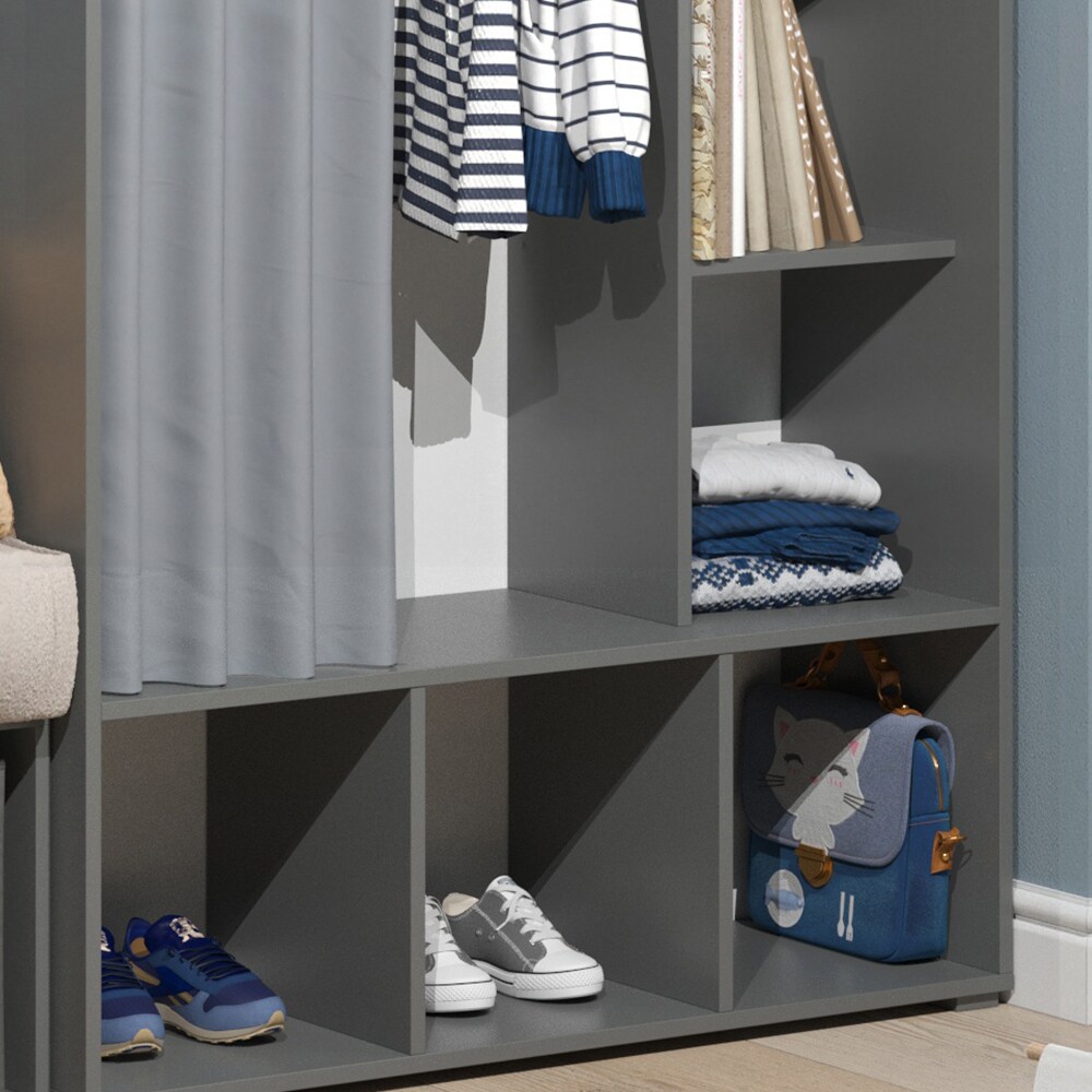 Vicco Kinderkleiderschrank Kinderzimmerschrank Kindergarderobe Luigi Grau 106 x 178 cm modern Schrankregal Jugendzimmerschrank Organizer Vorhang Kleiderstange Fächer Aufbewahrung Spielzeugablage
