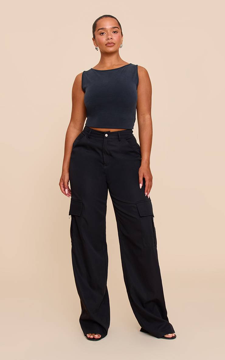 Noir Pantalon Cargo Taille Haute Jambes Larges Avec Boucles Shape