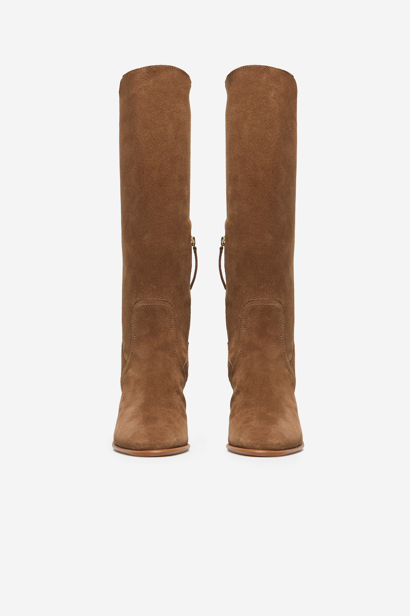 Botas de couro com salto serrilhado - Marrom