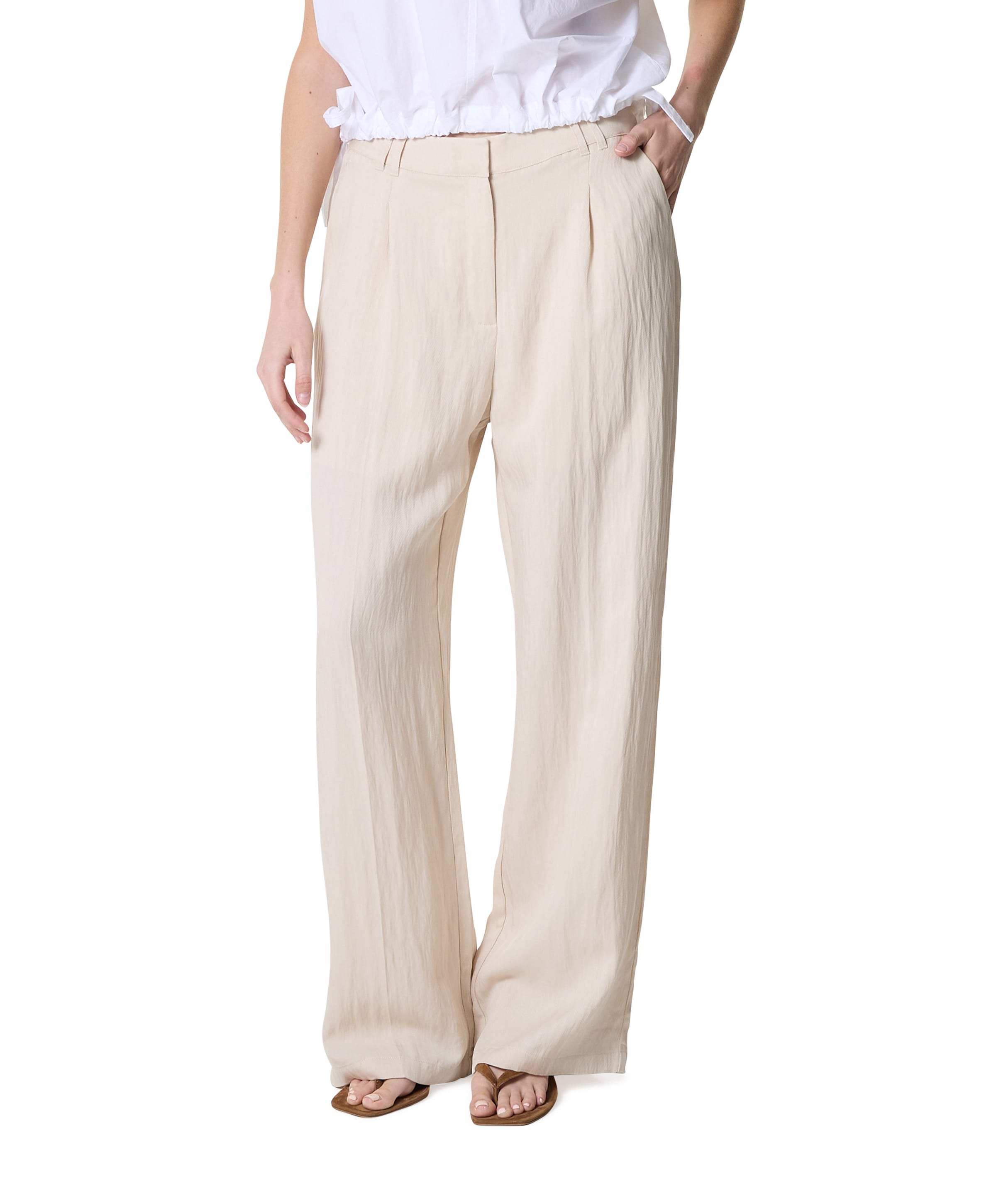 YAYA Woven wide leg trousers - L32 dames broek ecru