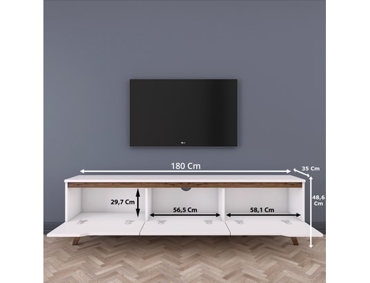 CONCEPT1 - Meuble TV D1 - 794 Blanc, Noyer 180 x 48,6 x 35