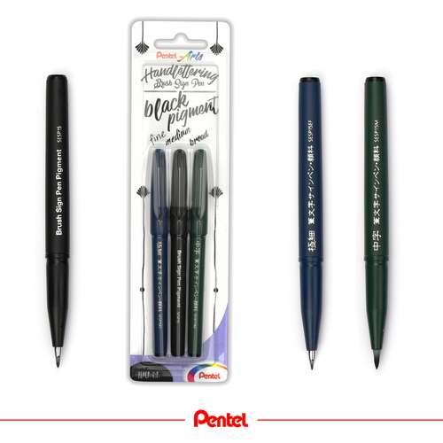 Pentel® Brush Sign Pen Black Pigment, 3er-Set