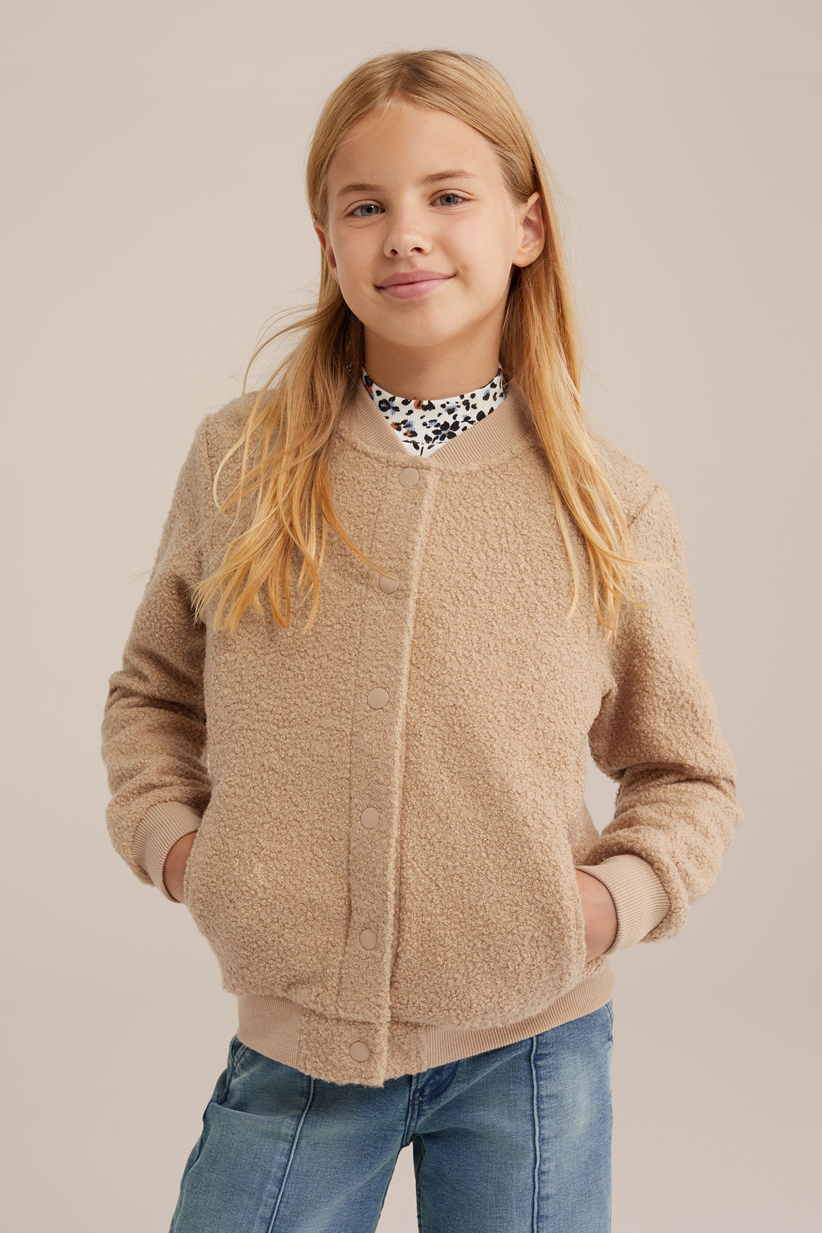 Meisjes teddy bombervest WE Fashion Beige