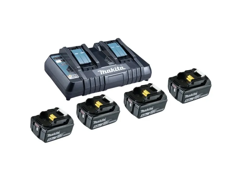 Makita - Batterioplader   batteri 4 x - Li-Ion - 5 Ah - 90 Wh - 2 x batterier lader op - for Makita DEADML801, DEADML810, DHP482, DJN161, DJS101, DSS501, DTD171, DUC254, DVR450, ML003