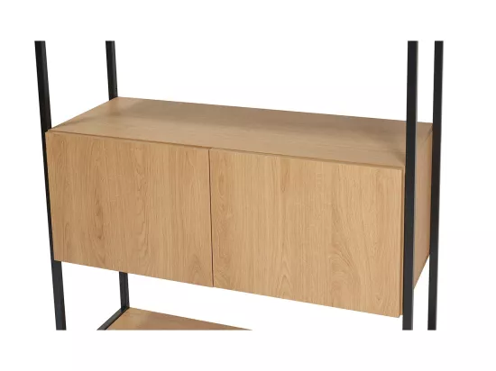 Bibliothèque étagère avec rangement fermé finition bois clair chêne et métal noir L94 cm FLEA