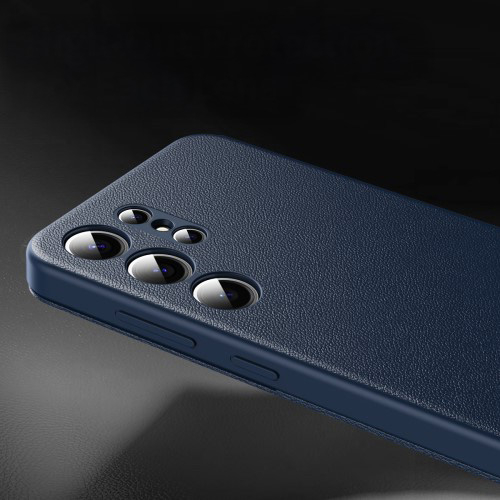 Samsung Galaxy S25 Ultra Leder Hülle Small Window View Flip Case Litchi Look - Dunkelblau