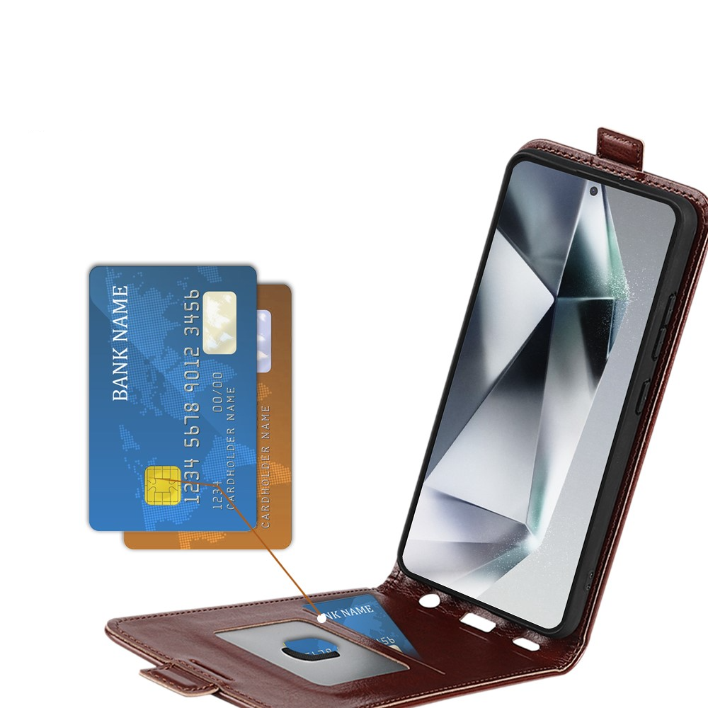 Samsung Galaxy S25 Ultra Leder Tasche Flip Cover Vertikal im Retro Look mit Kartenfach - Schwarz