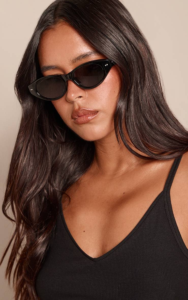 Noir Lunettes De Soleil Œil-de-chat À Monture Fine Et Verres Teintés