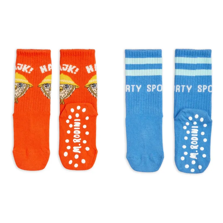 Mini Rodini Lot 2 Chaussettes Antidérapantes Najk Coton Bio | Rouge