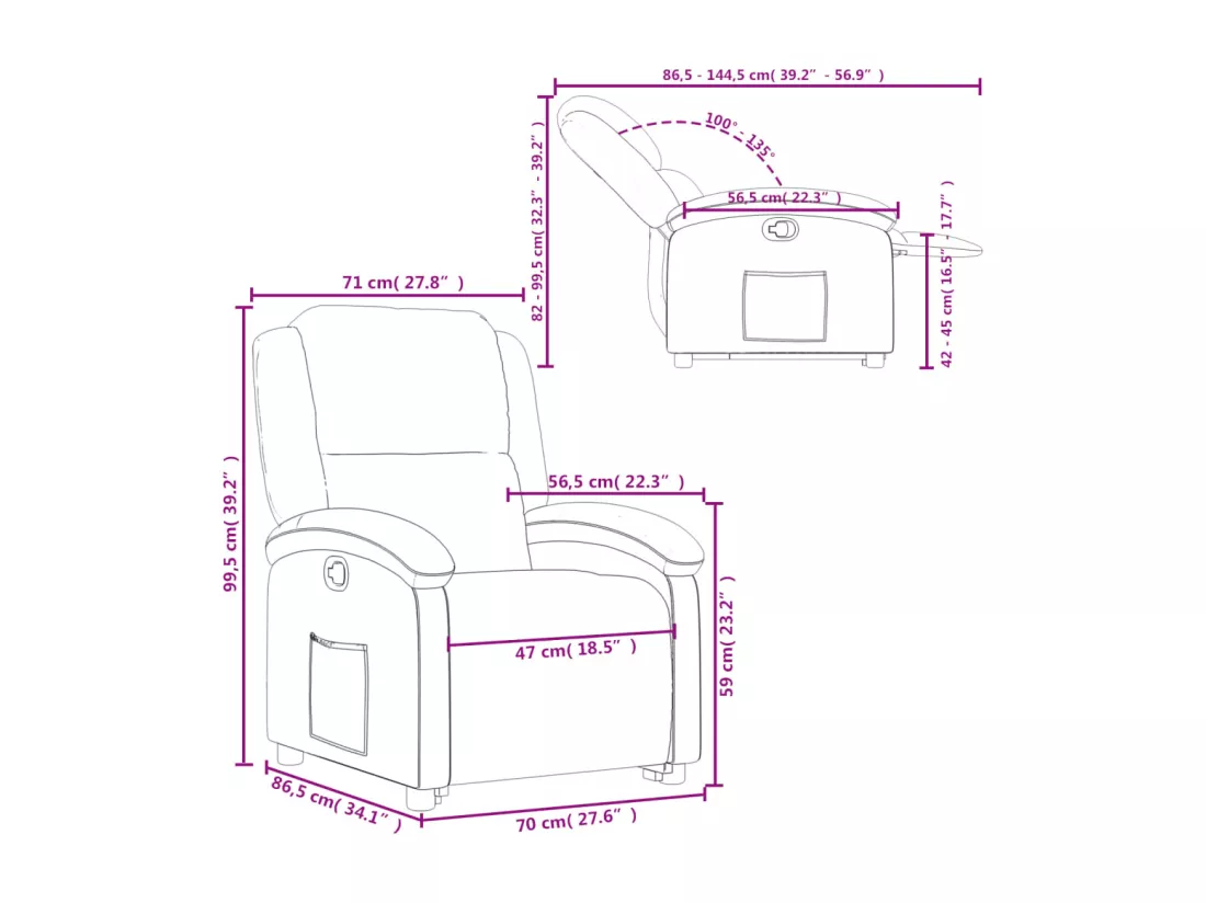 Fauteuil inclinable noir cuir véritable
