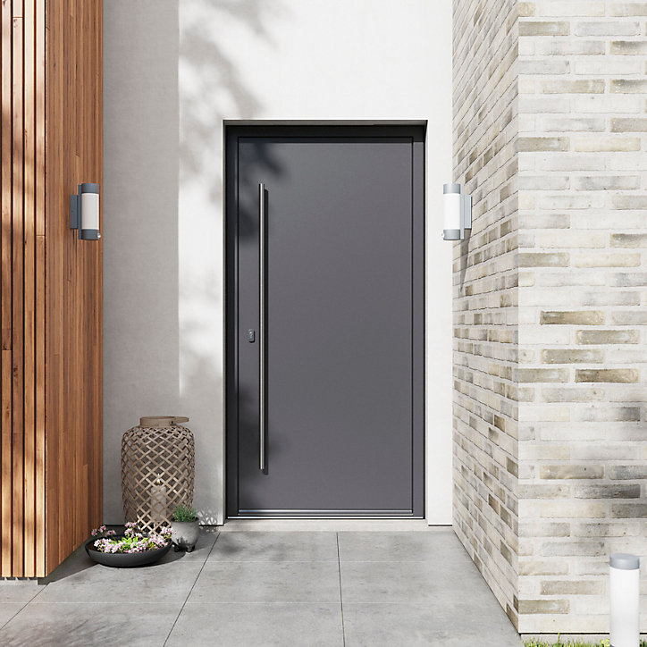 Porte d'entrée FORTIA alu gris RAL 7021 Kapas 96 x h.218 cm poussant droit