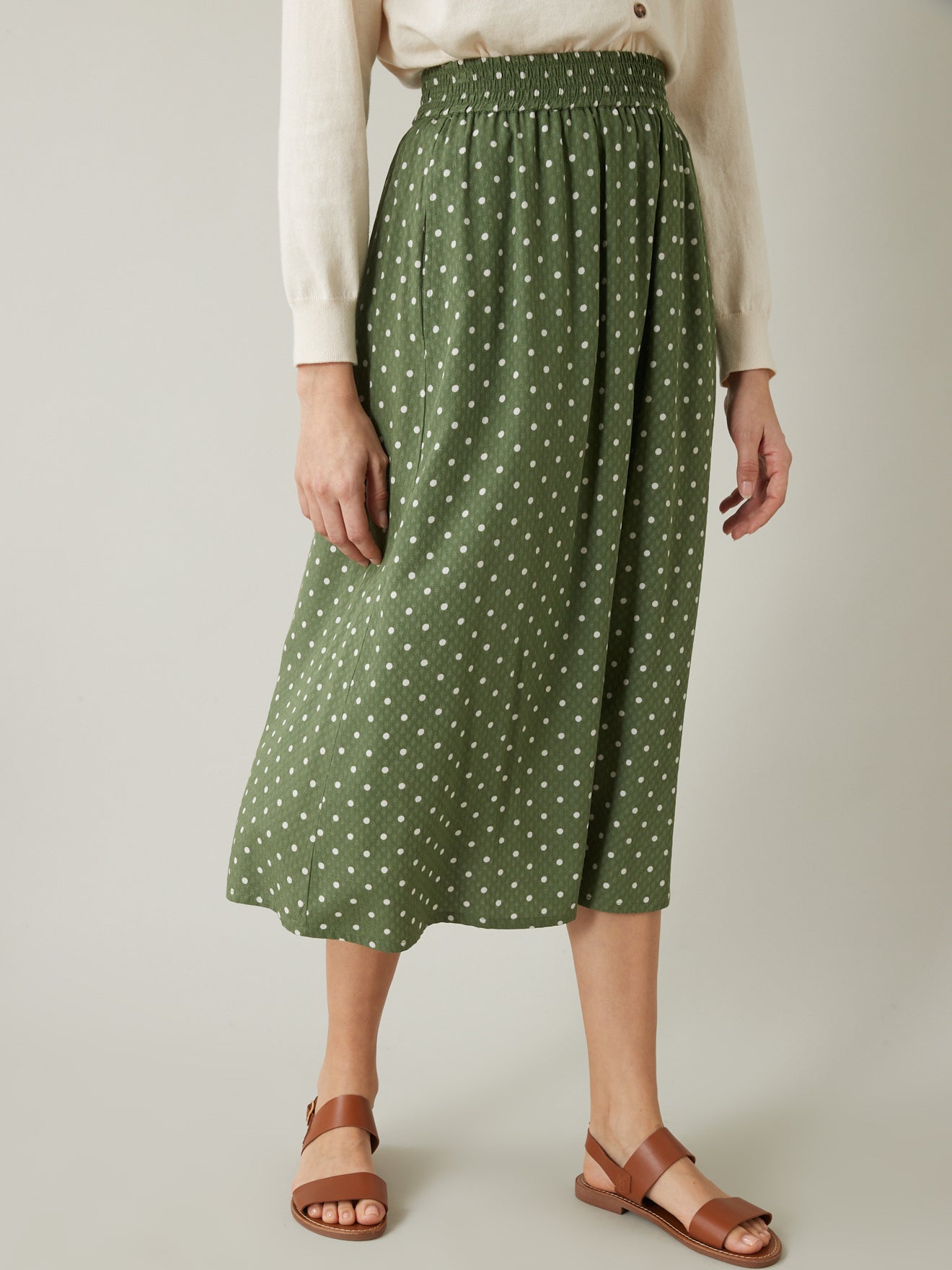 Jupe mi-longue à pois tissu façonné femme