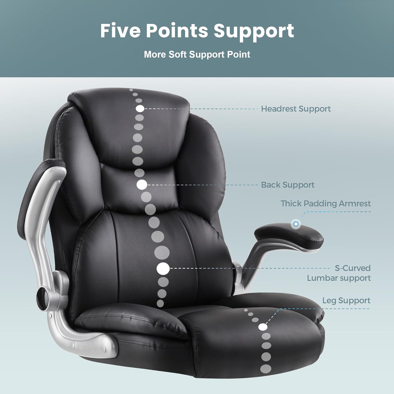 IWMH Bürostuhl Ergonomischer Schreibtischstuhl Chefsessel Drehstuhl mit hochklappbarer Armlehne, höhenverstellbar, Computerstuhl für Büro, Wohnungen, 180KG belastbarkeit (Schwarz)
