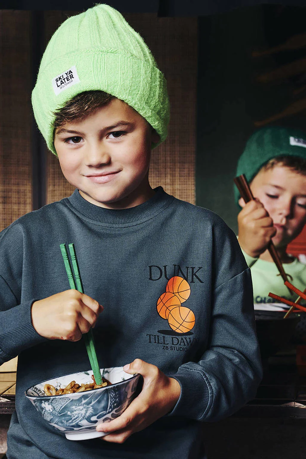 Z8 kids sweater Luka met backprint grijsgroen