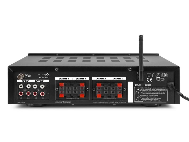Power Dynamics Verstärker Pro PV240BT 4 Kanal-Verstärker mit Bluetooth, SD, USB und FM Radio