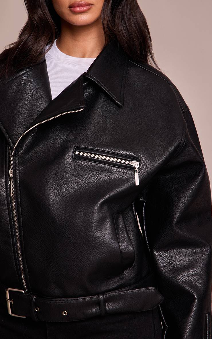 Noir Petite Veste De Motard Oversize En Synthétique