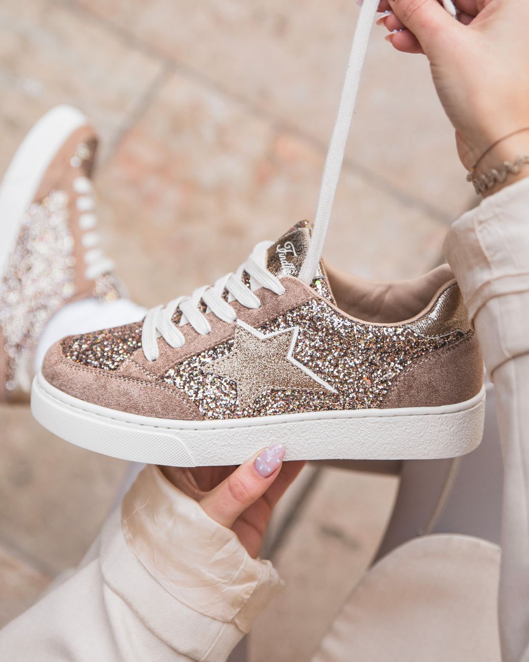 Basket femme étoile camel à lacets - Sofia