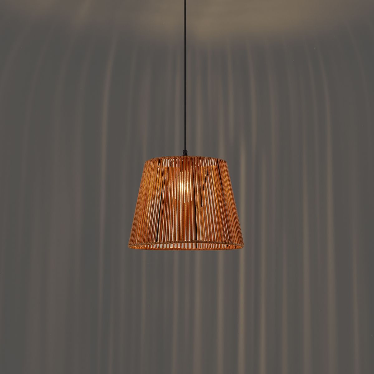 Buiten hanglamp zwart met oranje kap van touw IP44 - Cava Jayla