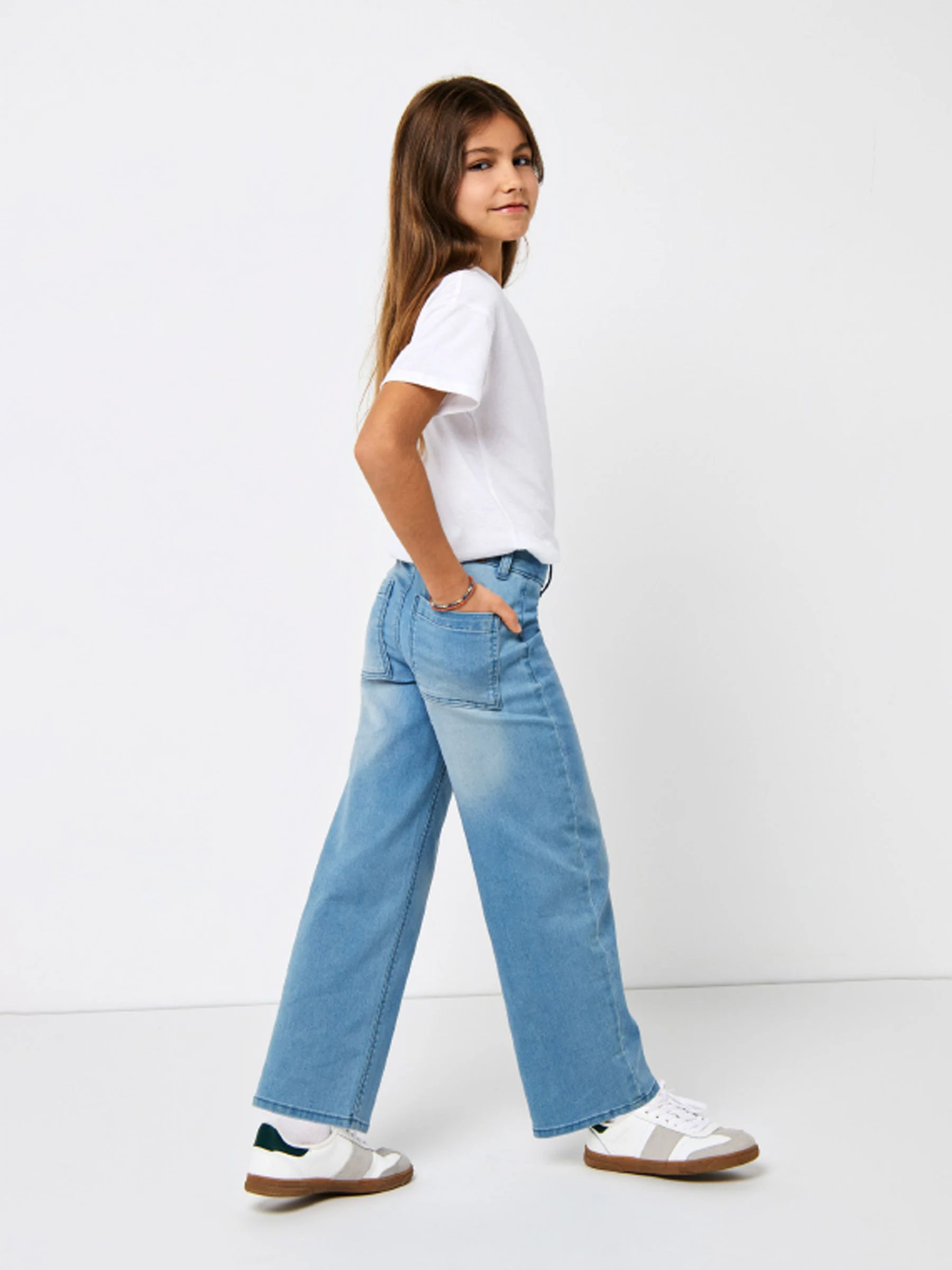 ONLY jeans met wijde pijpen, stretch en verstelbare taille