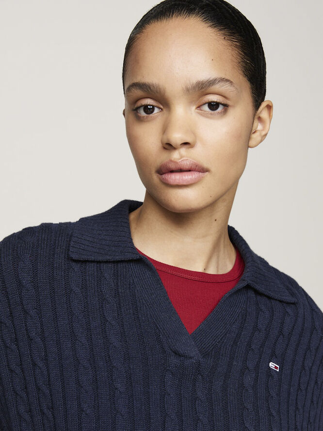 Tommy Hilfiger TJW CABLE RUGBY SWEATER Dark night navy melange