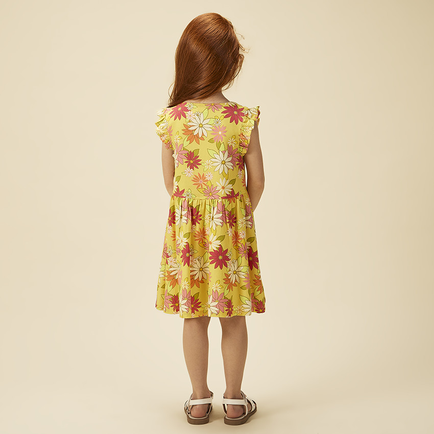 Robe manches courtes volantées imprimé fleuri pour fille