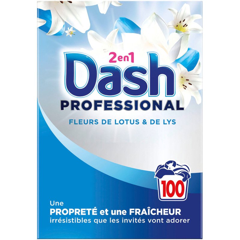 Lessive poudre concentrée Dash professional 2 en 1 fleurs de lotus & lys - 100 lavages - Baril de 5,5 kg