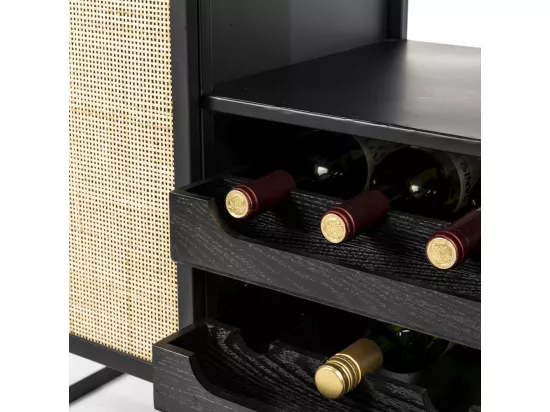 Guuji - Armoire à vin en bois et cannage H100cm - Couleur - Naturel / noir