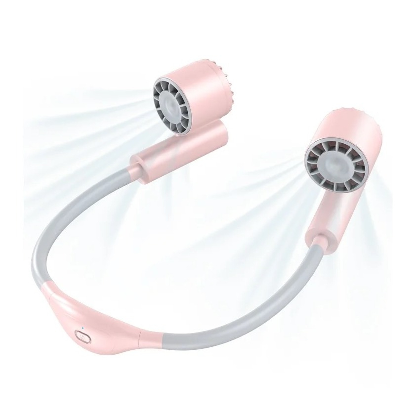 Flexibler Sport Nacken Dual Ventilator Lüfter Wiederaufladbar 1200 mAh mit 3 Stufen - Rosa / Grau