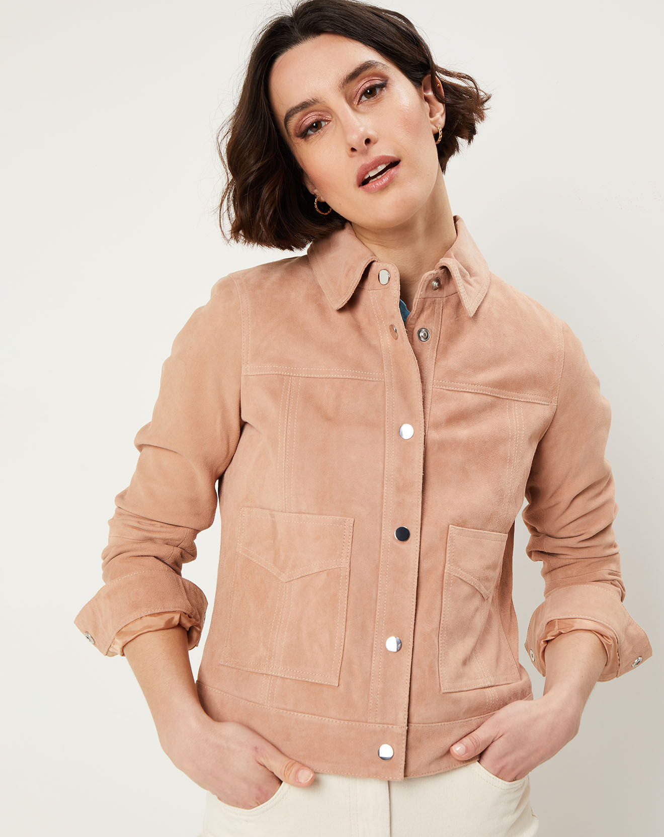 Caroll Veste en Velours de Cuir retourné Rhodes pêche