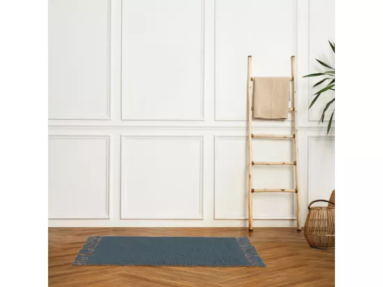 Tapis de bain en coton uni à franges marine 50x70cm