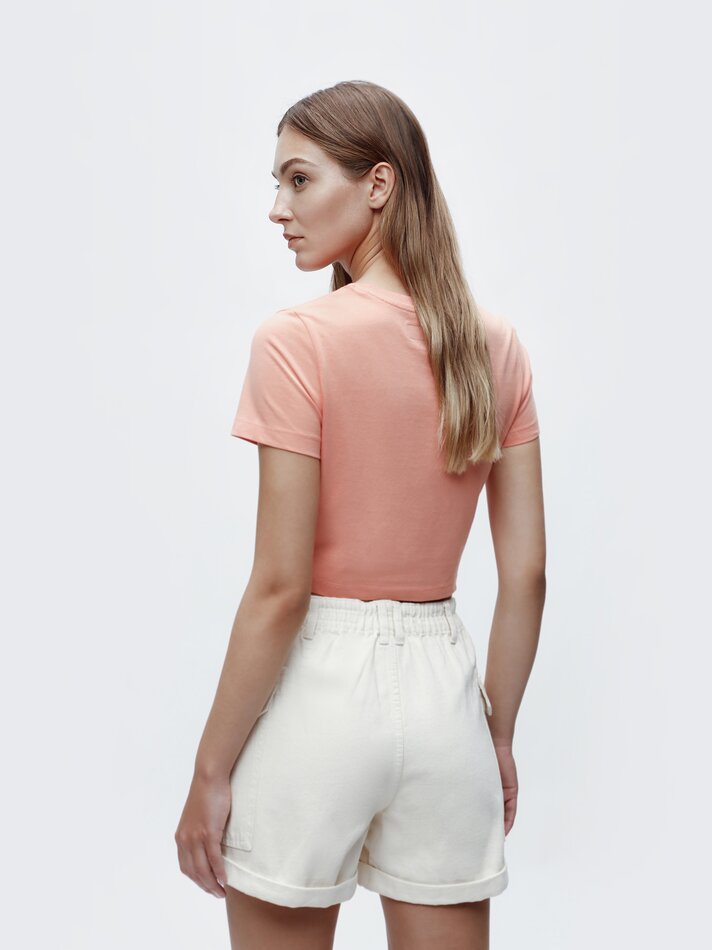 Camiseta cropped de lantejoulas - Gerânio