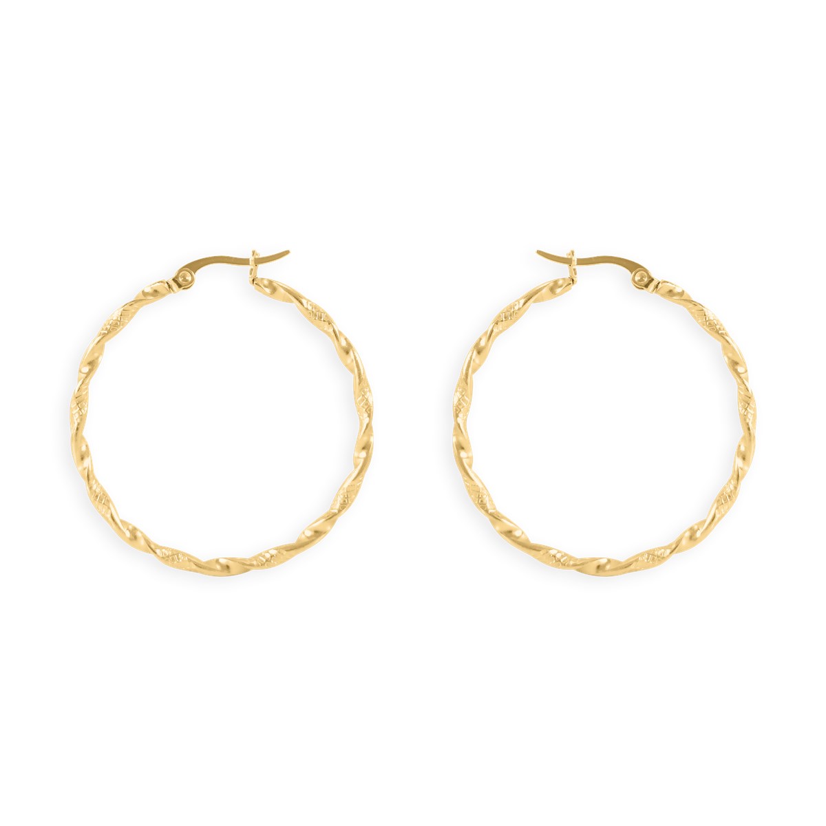 Boucles d'oreilles créoles acier plaqué jaune torsade 3,3 cm
