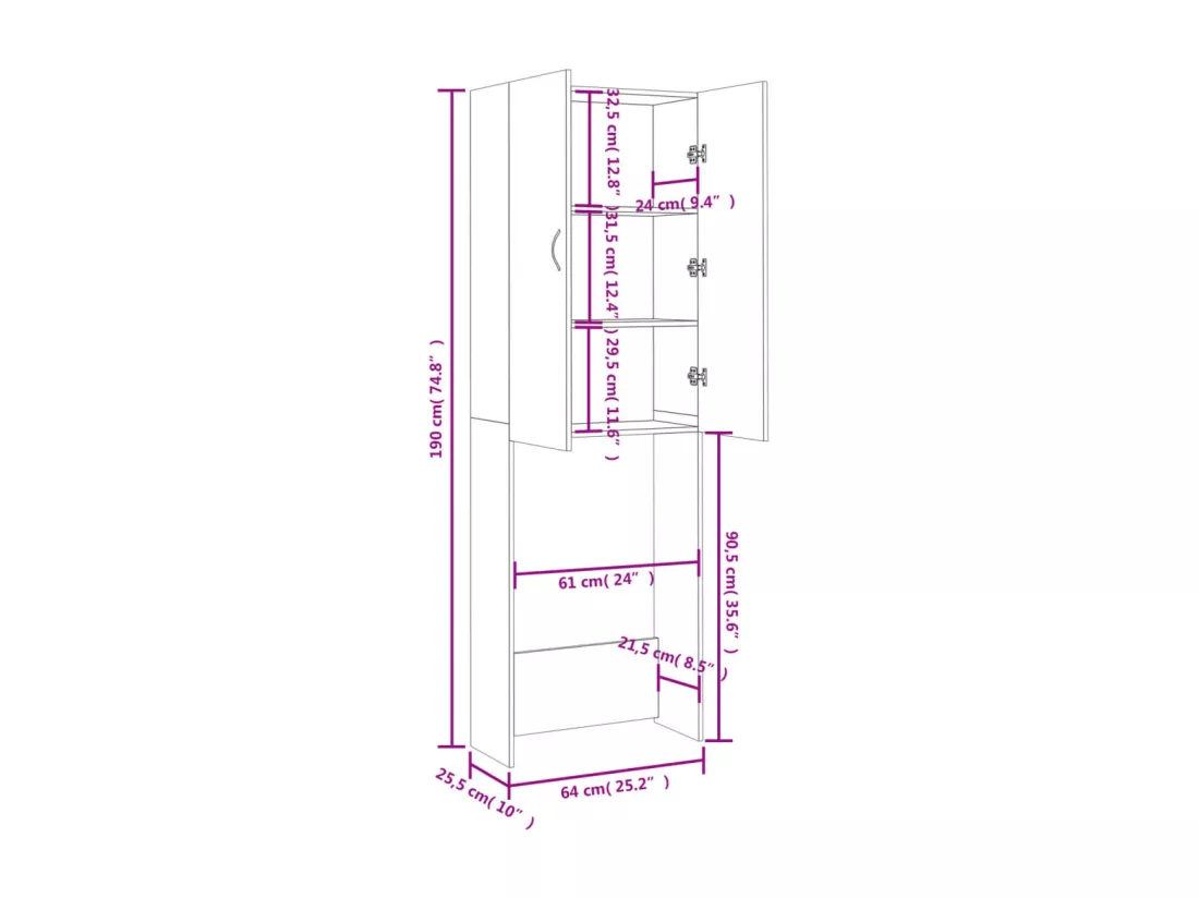 Meuble pour machine à laver Chêne sonoma 64x25,5x190 cm
