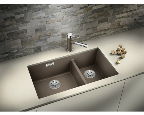 Blanco SUBLINE 430/270-U spoelbak, 755 x 460 mm, zwart, 525991, 2 bakken, bak links, zonder afdruiprek