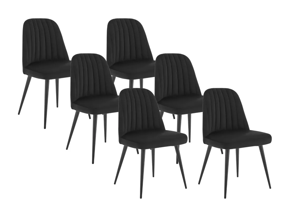Lot de 6 chaises en velours et métal - Noir - ELEANA