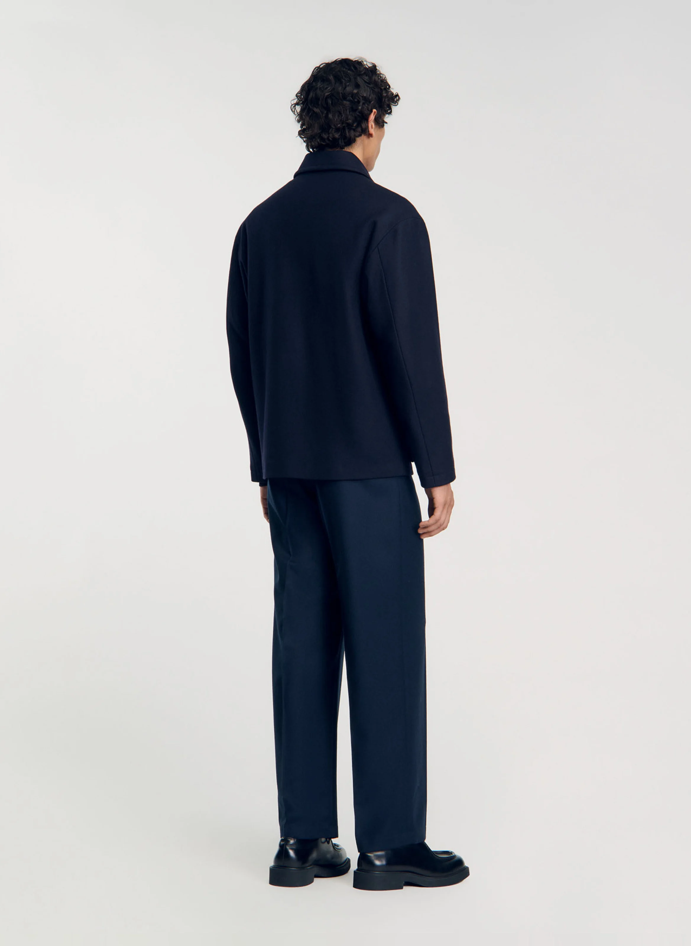 Veste col classique en laine mélangée | Bleu