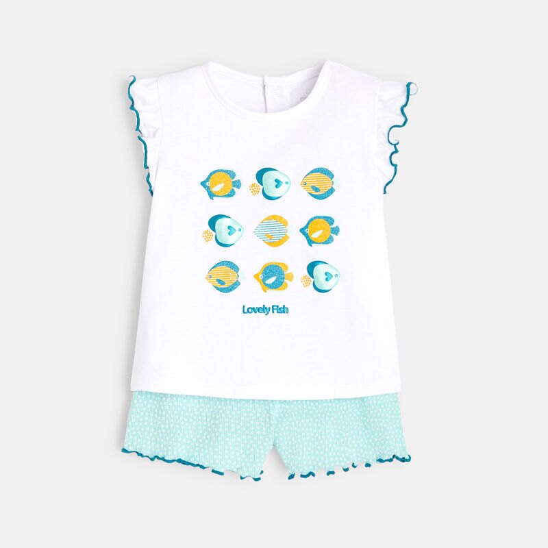 Pyjama court poissons blanc bébé fille Blanc