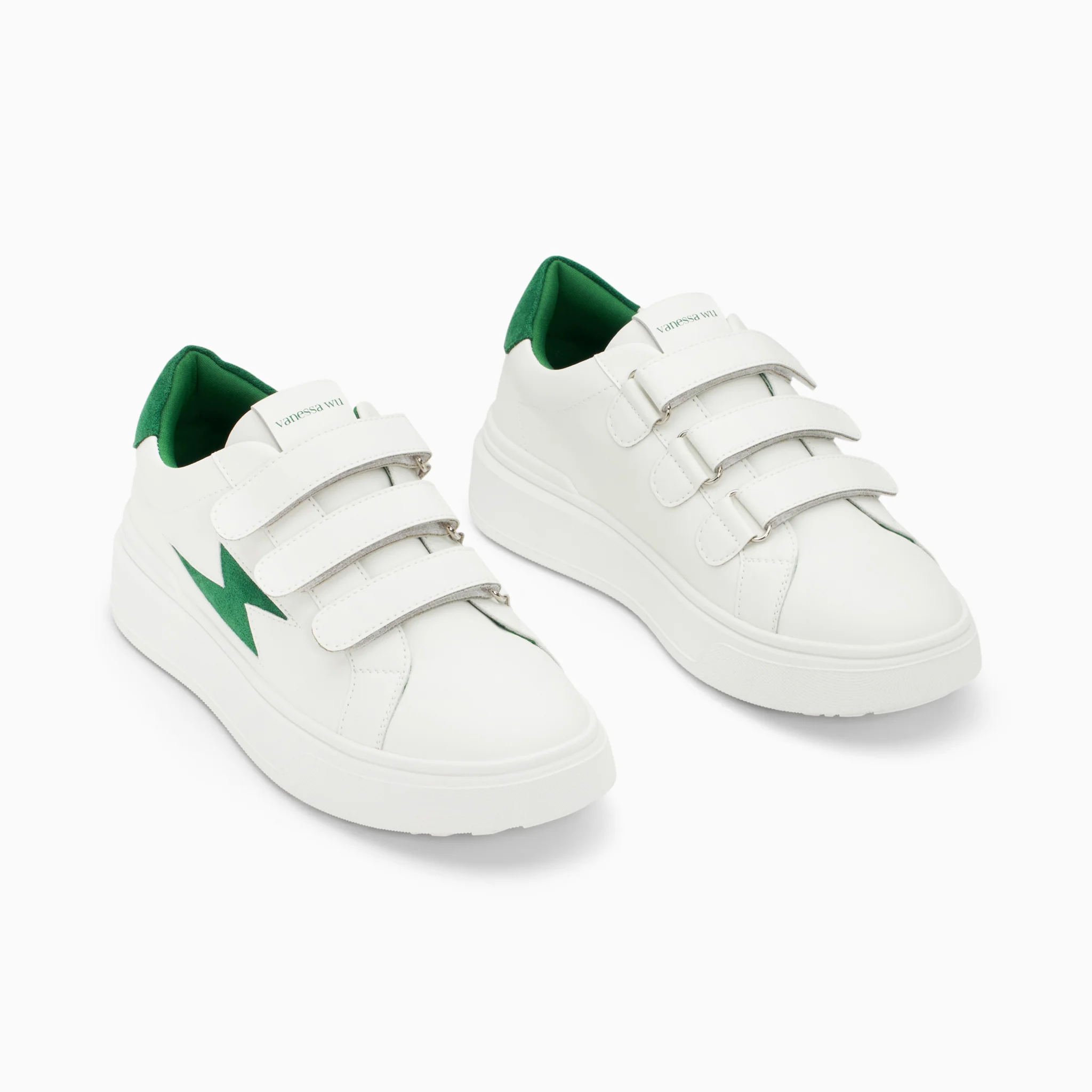 Sneakers-Baskets éclair Fanny blanc et vert à scratchs