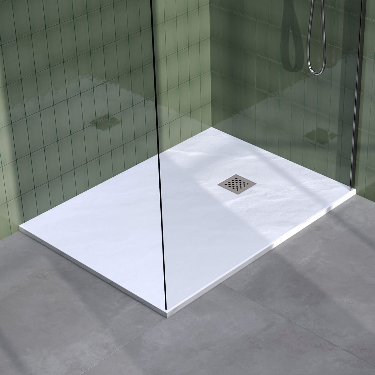 Brauer Asteroid douchevloer 90x140cm mineraalmarmer wit mat