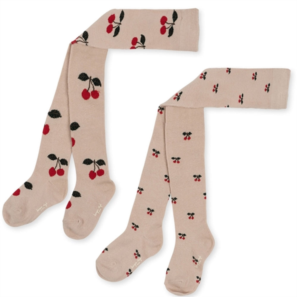 Jacquard Strømpebukser 2-pak Big Cherry/Cherry
