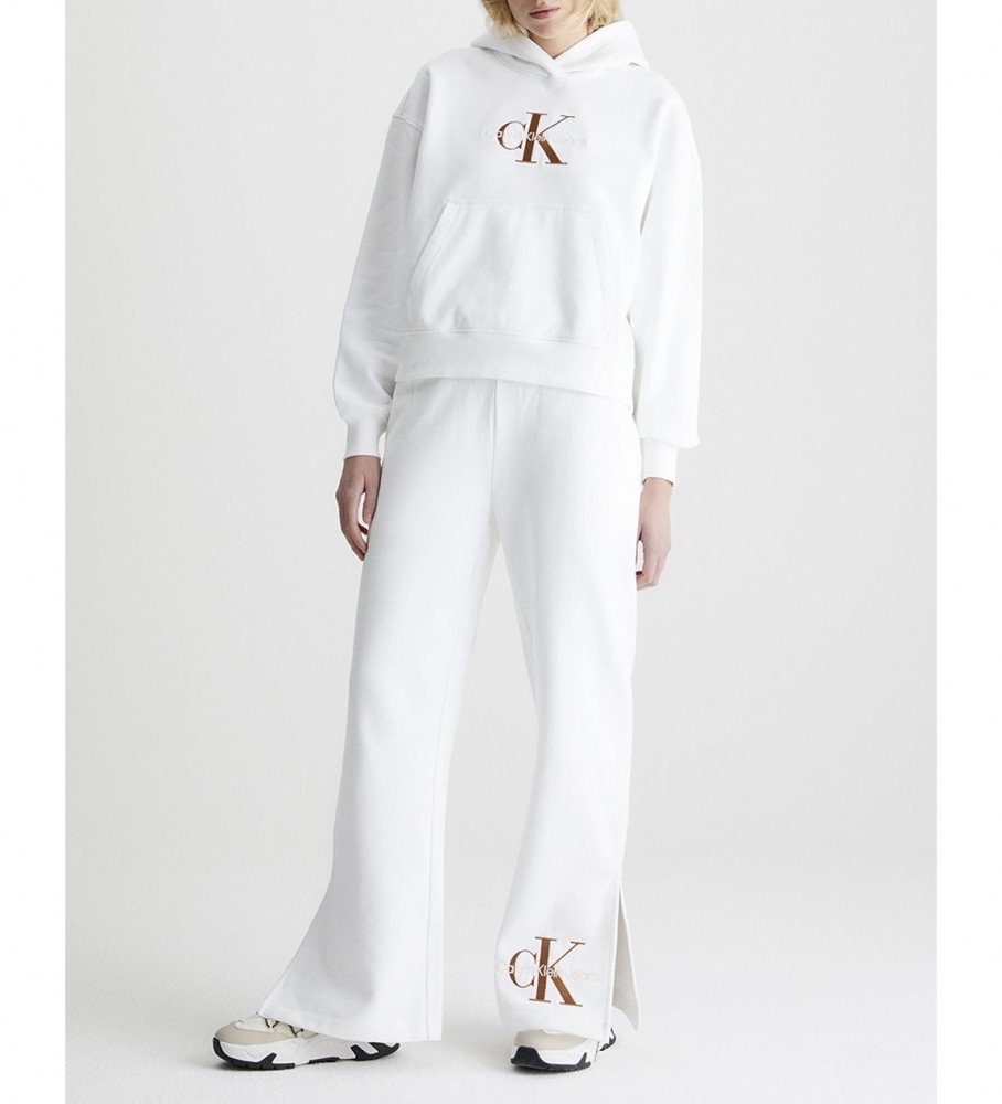 Moletom com capuz Calvin Klein Jeans em algodão com monograma branco